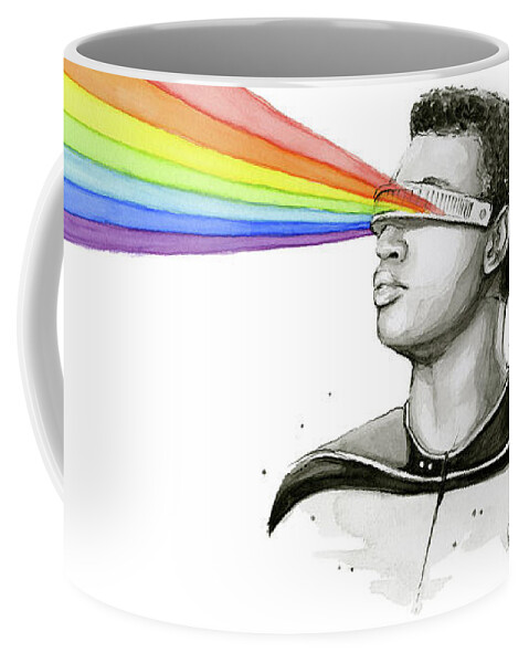 Star Trek Coffee Mug featuring the painting Geordi Sees the Rainbow by Olga Shvartsur