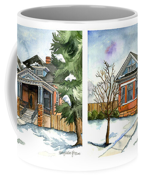 Watercolor Coffee Mug featuring the painting Vintage Winter by Shelley Wallace Ylst