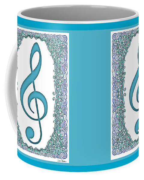 Lise Winne Coffee Mug featuring the digital art Turquoise Treble Clef with Turquoise and Blue Border by Lise Winne