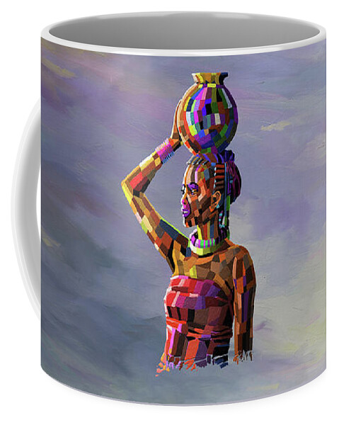 Water Coffee Mug featuring the painting Girl Carrying Water by Anthony Mwangi