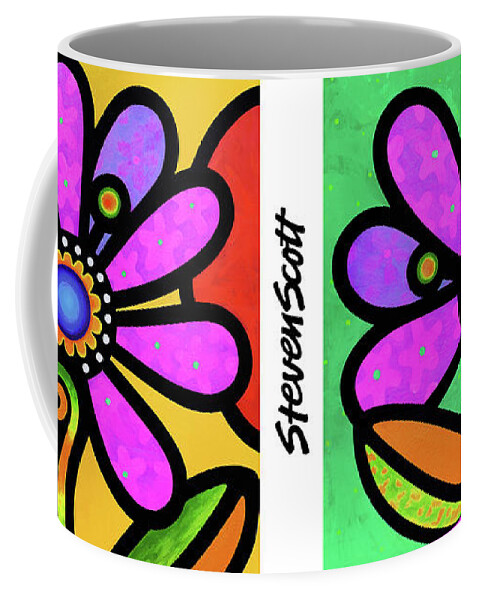 Daisy Coffee Mug featuring the painting Cosmic Daisy in Pink by Steven Scott