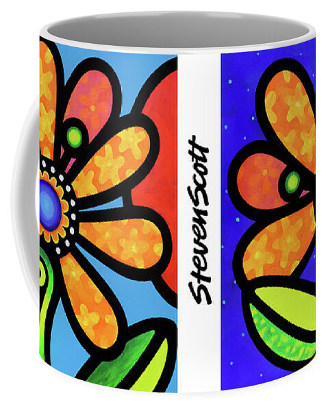 Daisy Coffee Mug featuring the painting Cosmic Daisy in Yellow by Steven Scott