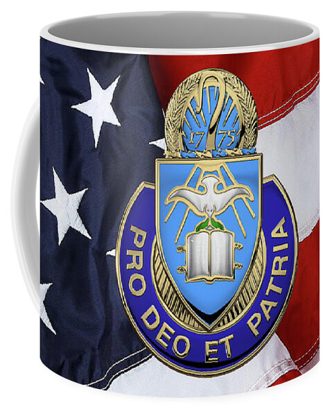 'military Insignia & Heraldry' Collection By Serge Averbukh Coffee Mug featuring the digital art U.S. Army Chaplain Corps - Regimental Insignia over American Flag by Serge Averbukh