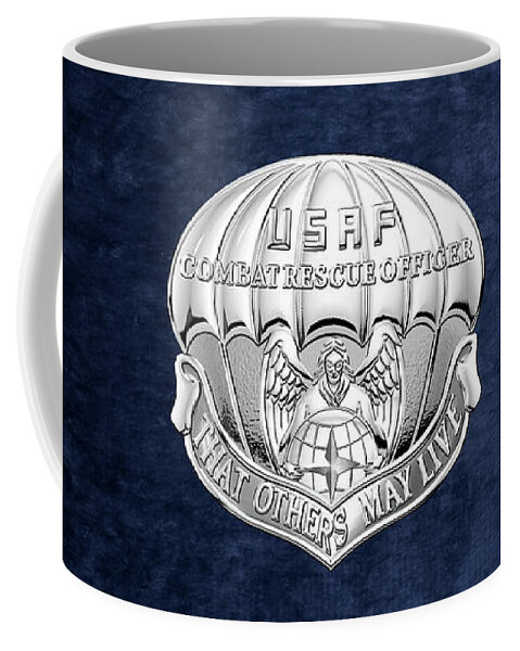 'military Insignia & Heraldry' Collection By Serge Averbukh Coffee Mug featuring the digital art U. S. Air Force Combat Rescue Officer - C R O Badge over Blue Velvet by Serge Averbukh