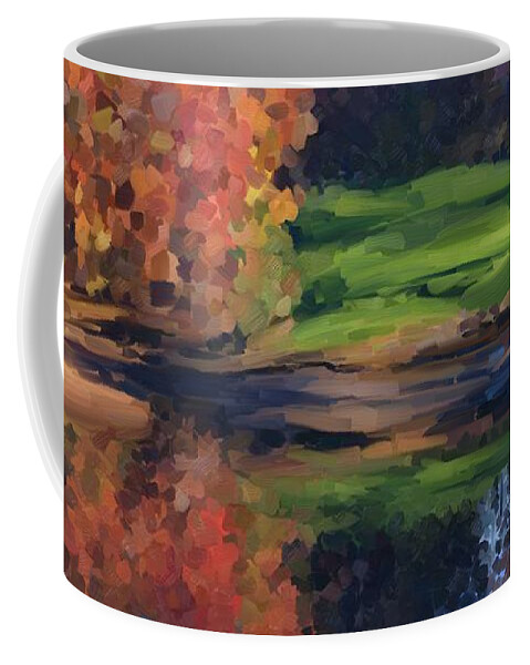 Painting Coffee Mug featuring the painting Autumn by water by Ivana Westin