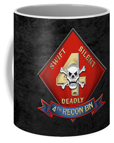 'military Insignia & Heraldry' Collection By Serge Averbukh Coffee Mug featuring the digital art U S M C 4th Reconnaissance Battalion - 4th Recon Bn Insignia over Black Velvet by Serge Averbukh