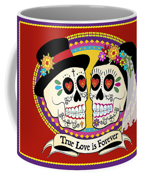 Sugar Skull Wedding Coffee Mug featuring the digital art Los Novios Sugar Skulls by Tammy Wetzel