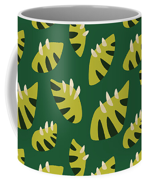 Green Leaf Pattern Coffee Mug featuring the digital art Clawed Abstract Green Leaf Pattern by Boriana Giormova