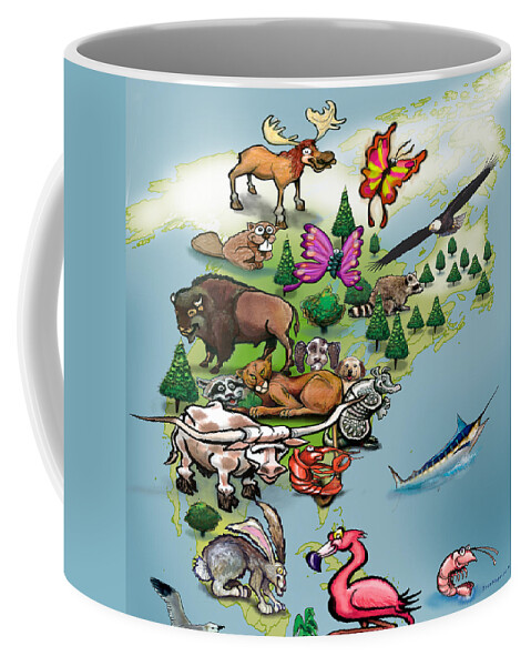 North America Coffee Mug featuring the digital art North American Animals Map by Kevin Middleton