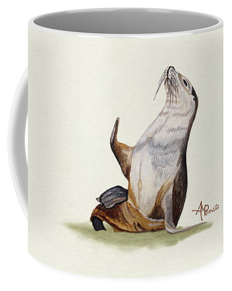 Sea Lion Coffee Mug featuring the painting Sea Lion Watercolor II by Angeles M Pomata