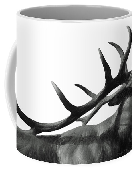  Black Coffee Mug featuring the painting Elk in Black in White by Lena Owens - OLena Art Vibrant Palette Knife and Graphic Design