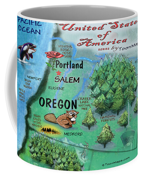 Oregon Coffee Mug featuring the digital art Oregon Fun Map by Kevin Middleton