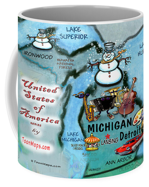Michigan Coffee Mug featuring the digital art Michigan Fun Map by Kevin Middleton