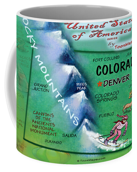 Colorado Coffee Mug featuring the digital art Colorado Fun Map by Kevin Middleton