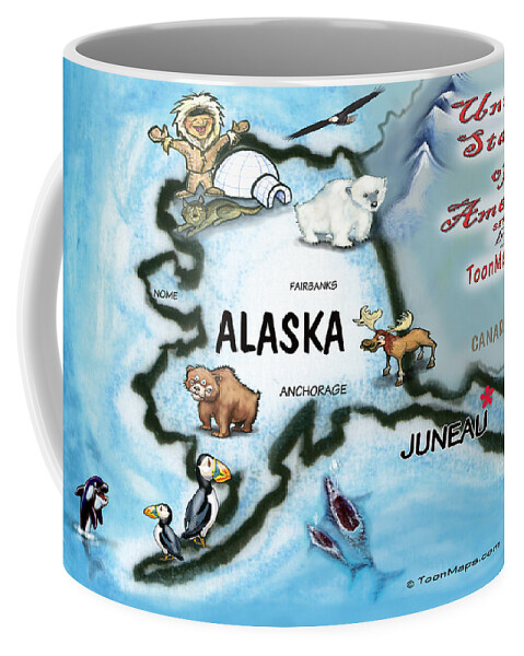 Alaska Coffee Mug featuring the digital art Alaska Fun Map by Kevin Middleton