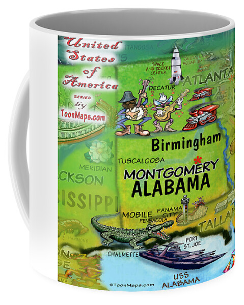 Alabama Coffee Mug featuring the digital art Alabama Fun Map by Kevin Middleton