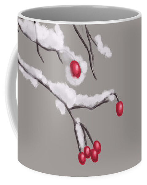 Winter Coffee Mug featuring the digital art Winter Berries And Branches Covered In Snow by Boriana Giormova