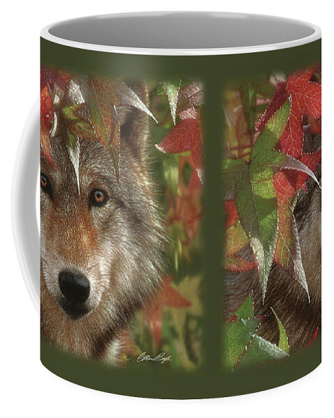 Wolf Art Coffee Mug featuring the painting Wolf - Autumn Encounter by Collin Bogle