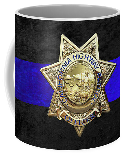  ‘law Enforcement Insignia & Heraldry’ Collection By Serge Averbukh Coffee Mug featuring the digital art California Highway Patrol - CHP Officer Badge - The Thin Blue Line Edition over Black Velvet by Serge Averbukh