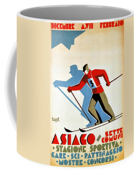 Asiago Coffee Mug featuring the mixed media Asiago, Italy Ski Poster - Winter Sports - Retro travel Poster - Vintage Poster by Studio Grafiikka