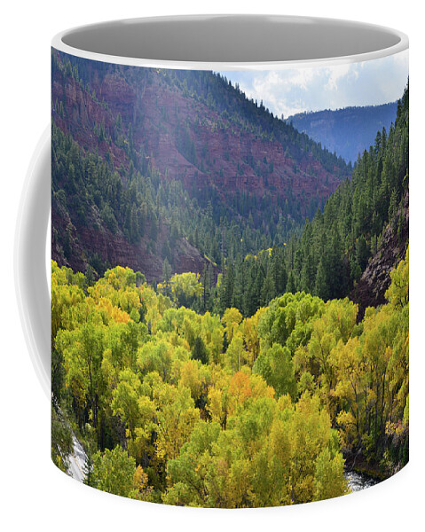 Colorado Coffee Mug featuring the photograph Aspens in Full Color along Highway 145 and San Miguel River by Ray Mathis
