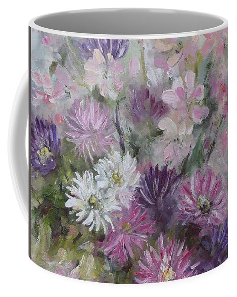 Asters Coffee Mug featuring the painting Asters and Stocks by Ryn Shell