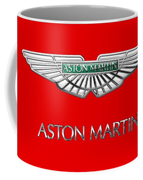 Wheels Of Fortune� Collection By Serge Averbukh Coffee Mug featuring the photograph Aston Martin - 3 D Badge on Red by Serge Averbukh