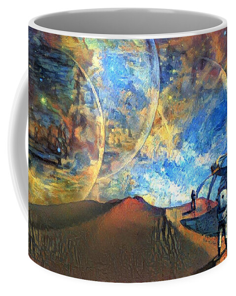 Render Coffee Mug featuring the digital art Astronauts on a red planet by Bruce Rolff