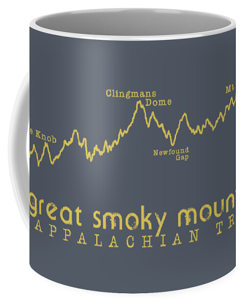Appalachian Trail Tshirt Coffee Mug featuring the digital art AT Elevation Profile GSM Mustard by Heather Applegate