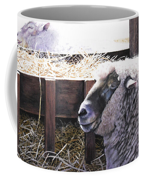Sheep Coffee Mug featuring the painting At Rest by Denny Bond