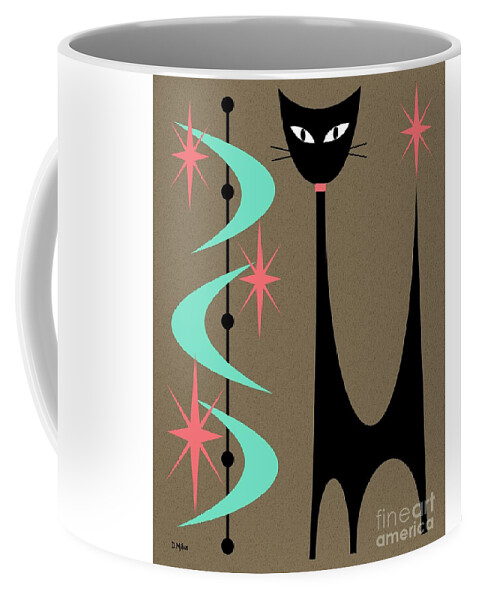 Mid Century Modern Coffee Mug featuring the digital art Atomic Cat Aqua and Pink by Donna Mibus