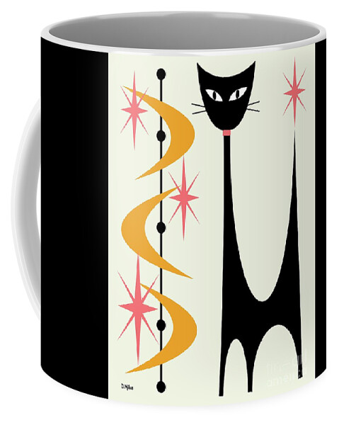 Mid Century Modern Coffee Mug featuring the digital art Atomic Cat Pink and Gold on Cream by Donna Mibus