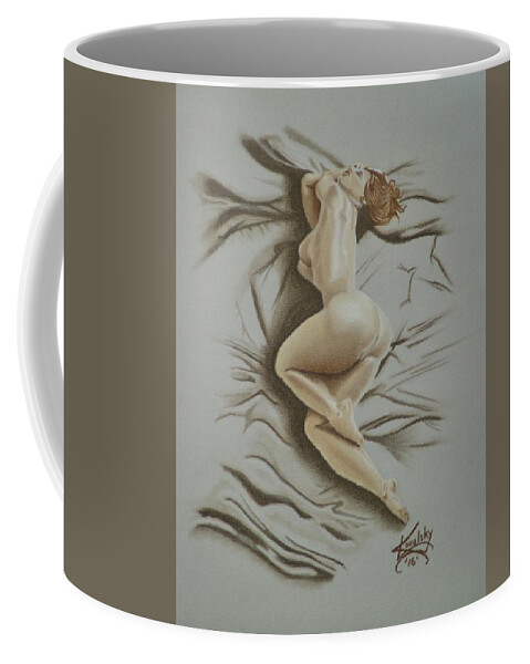 Nude; Art; Artwork; Pastel Pencil; Drawing Coffee Mug featuring the drawing Au Naturel by Edward Kovalsky