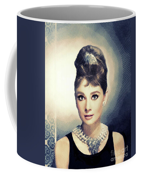 Audrey Coffee Mug featuring the digital art Audrey Hepburn, Hollywood Legends by Esoterica Art Agency