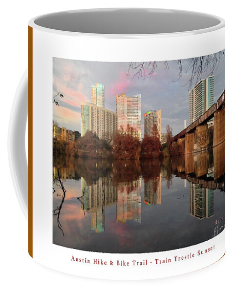 Triptych Coffee Mug featuring the photograph Austin Hike and Bike Trail - Train Trestle 1 Sunset Left Greeting Card Poster - Over Lady Bird Lake by Felipe Adan Lerma