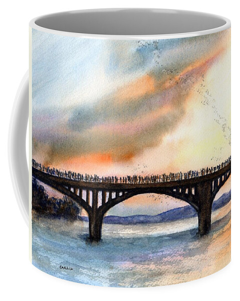 Austin Coffee Mug featuring the painting Austin, TX Congress Bridge Bats by Carlin Blahnik CarlinArtWatercolor
