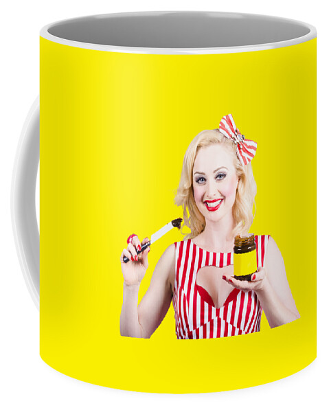 Kitchen Coffee Mug featuring the photograph Australian pinup woman holding sandwich spread by Jorgo Photography