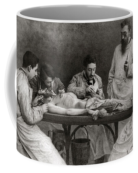 Dissection; Dissecting; Body; Corpse; Male; Female; Anatomy; Anatomical; Study; Studies; Studying; Learning; Student; Students; Medical Coffee Mug featuring the drawing Autopsy by Camille Felix Bellanger
