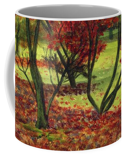 Autumn Red Woodlands Painting Coffee Mug featuring the painting Autum Red Woodlands Painting by Edward McNaught-Davis