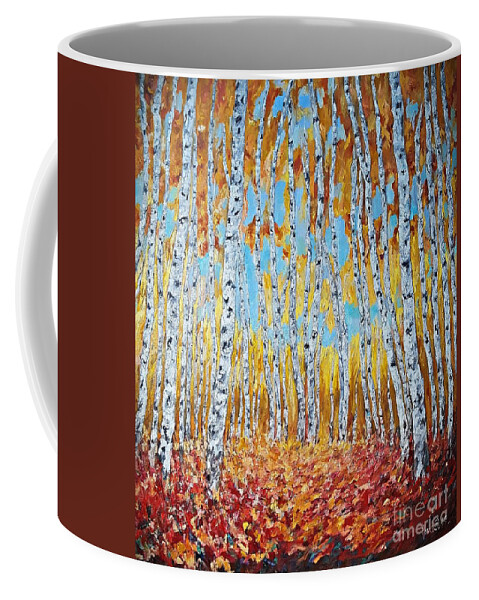 Trees Coffee Mug featuring the painting Autumn Birches Forest by Amalia Suruceanu