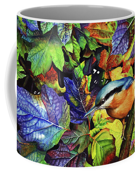 Leaves Coffee Mug featuring the painting Autumn Blues 2 by Peter Williams
