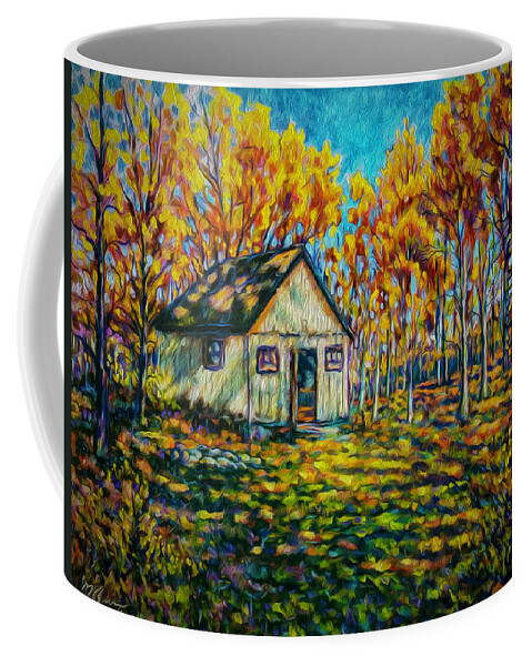 Green County Coffee Mug featuring the painting Autumn Cabin Trip by Michael Gross