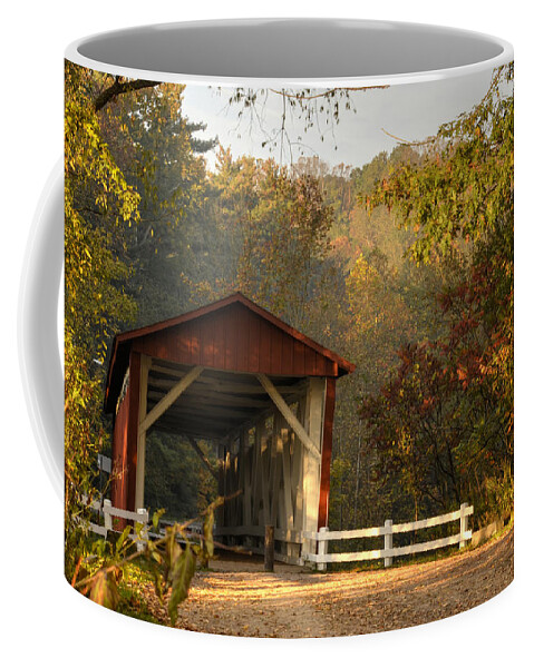 Covered Bridge Coffee Mug featuring the photograph Autumn Covered Bridge by Ann Bridges