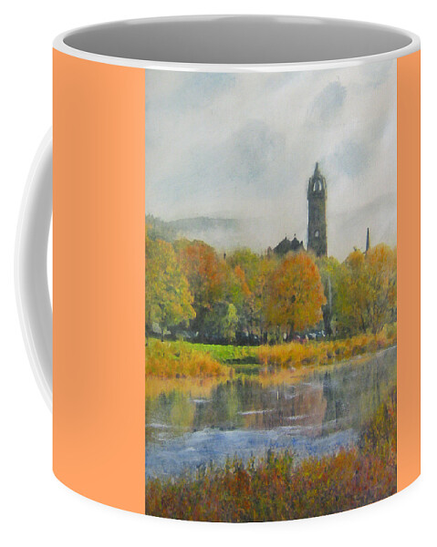 Scottish Coffee Mug featuring the painting Autumn Glow Old Parish Church Peebles by Richard James Digance