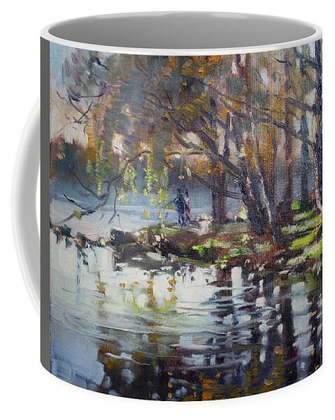 Autumn Coffee Mug featuring the painting Autumn in Marines Memorial Park by Ylli Haruni