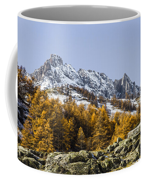 Mountain Landscape Coffee Mug featuring the photograph Autumn in the French Alps by Paul MAURICE