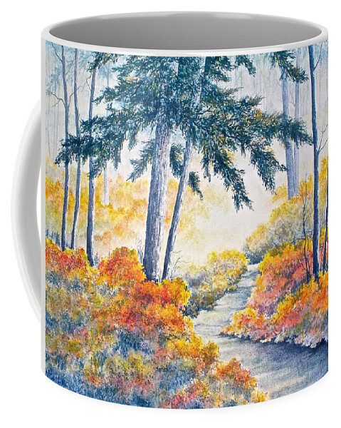 Watercolor Coffee Mug featuring the painting Autumn Mist by Carolyn Rosenberger