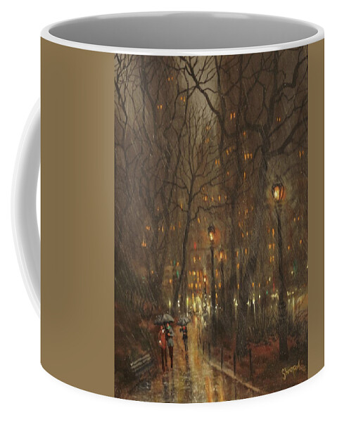 City Rain Coffee Mug featuring the painting Autumn Rain by Tom Shropshire