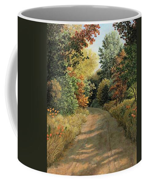 Autumn Scene Coffee Mug featuring the painting Autumn Road by Marc Dmytryshyn