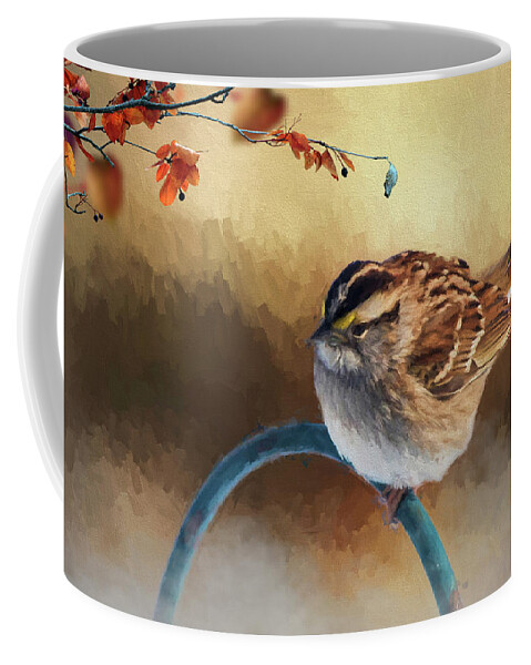 Bird Coffee Mug featuring the photograph Autumn Sparrow by Cathy Kovarik